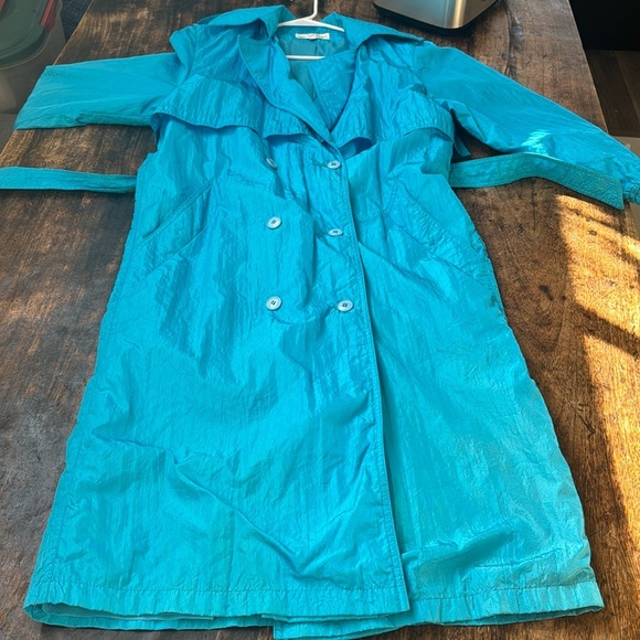 Vintage nylon long Blue rain Trench Coat size 10 - Picture 14 of 16